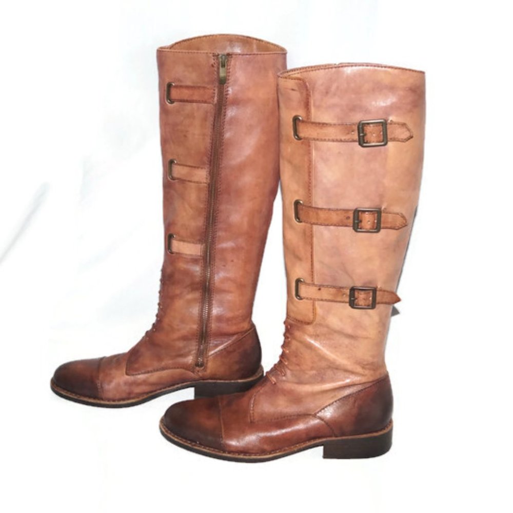 Vince Camuto Fivvy Leather Tall Riding Boots Brown Buckles Women's size 9 B